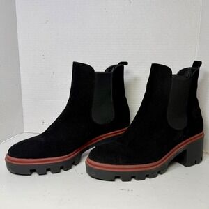 Antonio de Faria Womens 9.5 Black Suede Lug Sole Chelsea Block Heel Boots 20017